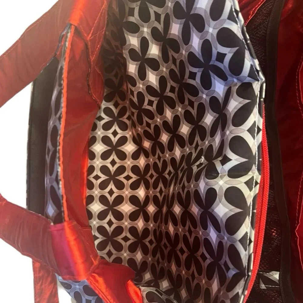 Diaper Bag Large Black Red Floral Travel Everyday JuJuBe Be Prepared Tote